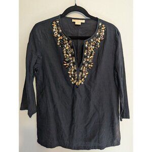 Michael Kors 100% Linen beaded Embellished 3/4 Sleeve Womens Tunic M resortwear